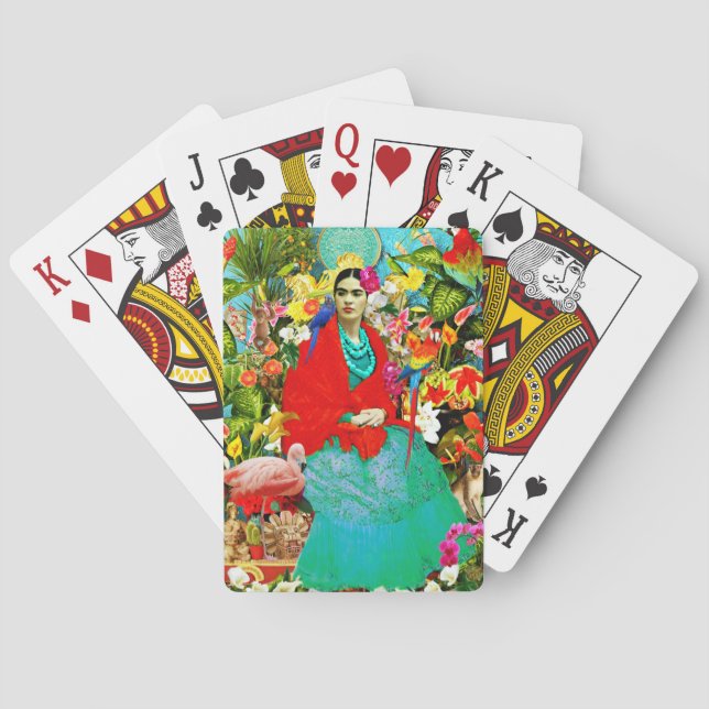 Frida Kahlo with Mexican Animals Birds Plants Poker Cards (Back)
