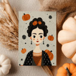 Frida Kahlo with Pumpkins Spooky Cute Halloween  Postcard