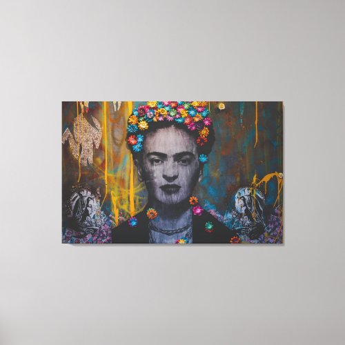 Frida Khalo  is  the radiant with flowers  Canvas Print