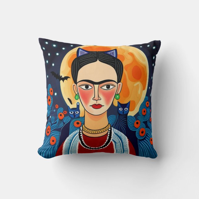 FridaHalloween Design Throw Pillow (Front)