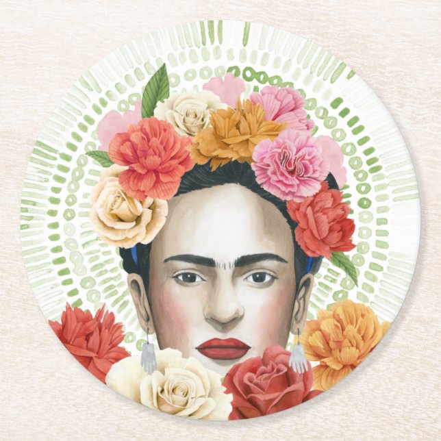 Frida's Flowers Collection Round Paper Coaster (Front)