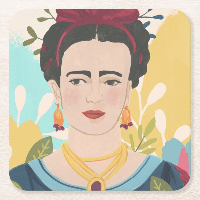 Frida's Garden Collection Square Paper Coaster (Front)