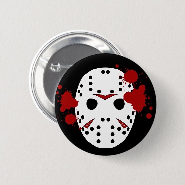 Friday 13th Halloween Mask Blood Spattered Button (Front & Back)