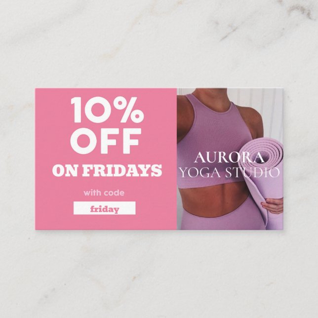 Friday Discount Code Special Yoga Studio Business Card (Front)