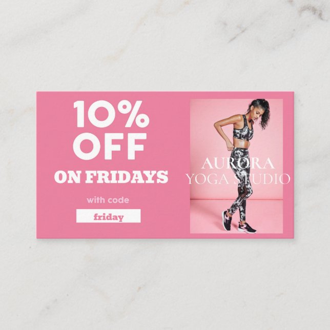 Friday Discount Code Special Yoga Studio Business Card (Front)