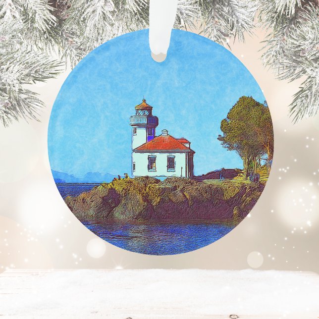 Friday Harbor Lime Kiln Lighthouse Acrylic Ornamen Ornament (Creator Uploaded)