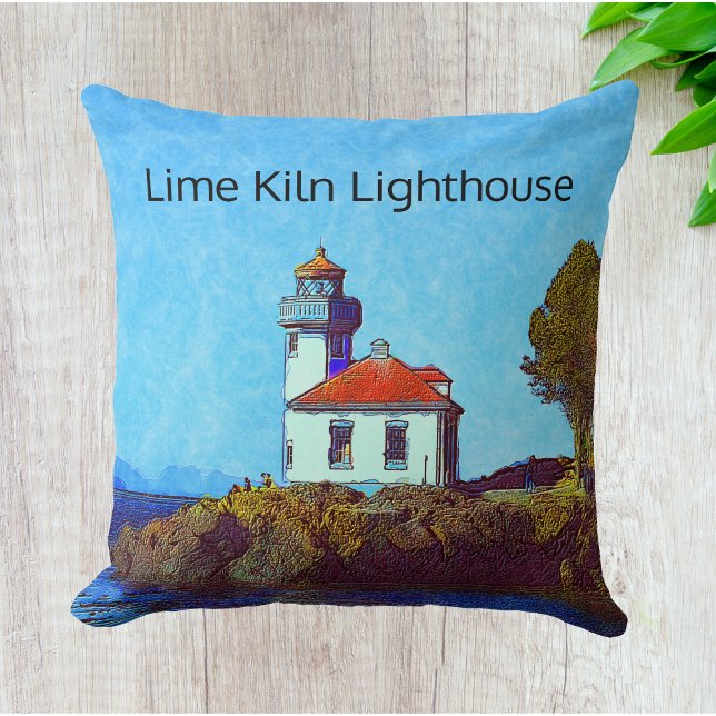 Friday Harbor Lime Kiln Lighthouse Square Pillow (Creator Uploaded)