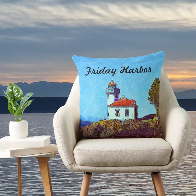 Friday Harbor Lime Kiln Lighthouse Square Pillow (Creator Uploaded)