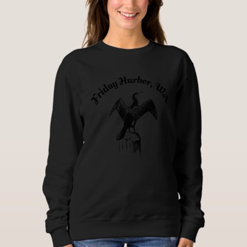 Friday Harbor Wa Cormorant Bird Drying Wings Water Sweatshirt