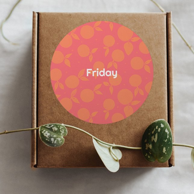 Friday tangerine pattern round sticker (Creator Uploaded)