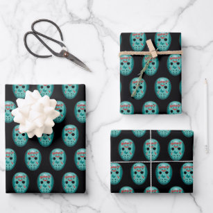 Friday the 13th   Blue Hockey Mask Graphic Wrapping Paper Sheets