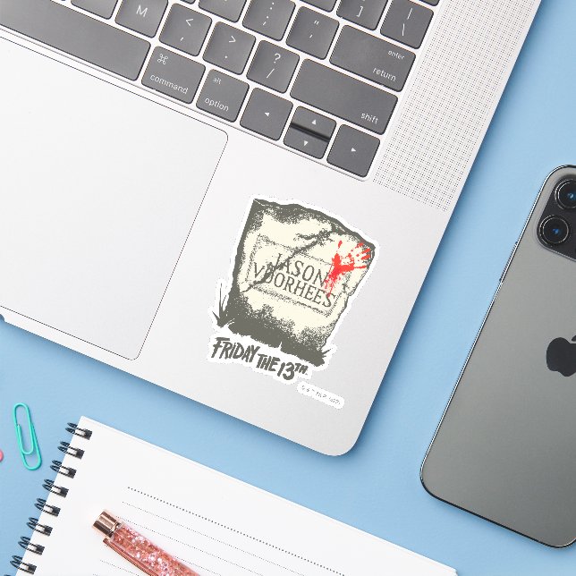 Friday the 13th | Jason Voorhees Headstone Sticker (Laptop w/ iPhone)