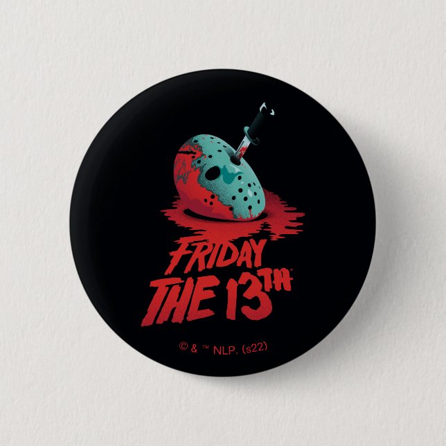 Friday the 13th | Knife Through Blue Hockey Mask Button (Front)