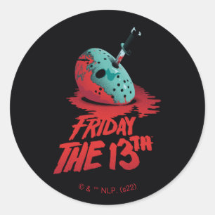 Friday the 13th   Knife Through Blue Hockey Mask Classic Round Sticker