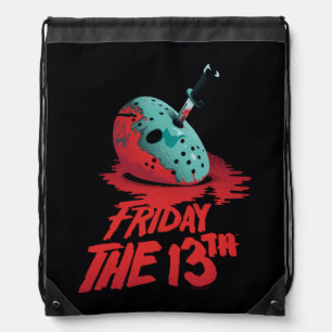 Friday the 13th Knife Through Blue Hockey Mask Drawstring Bag