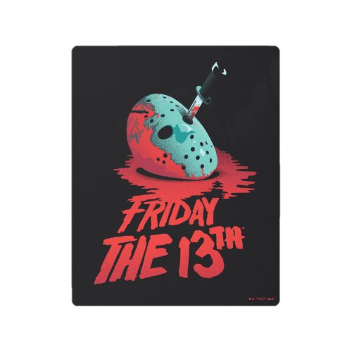 Friday the 13th  Knife Through Blue Hockey Mask Metal Print