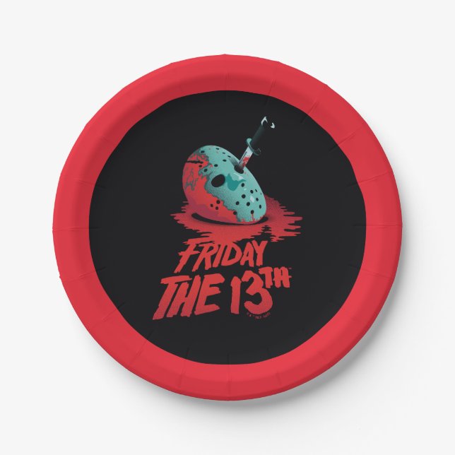 Friday the 13th | Knife Through Blue Hockey Mask Paper Plates (Front)