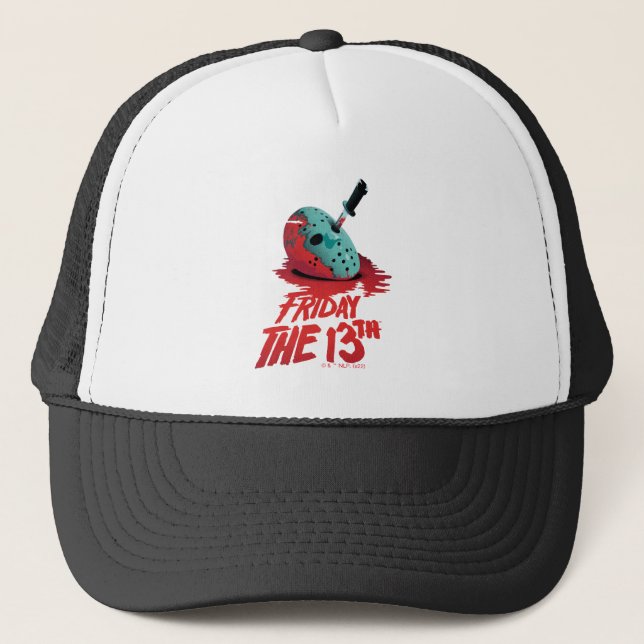 Friday the 13th | Knife Through Blue Hockey Mask Trucker Hat (Front)