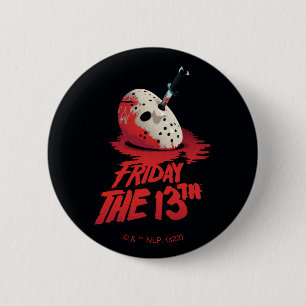 Friday the 13th Knife Through Hockey Mask Button