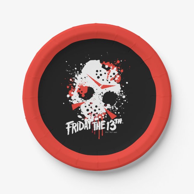 Friday the 13th | Paint Splatter Hockey Mask Paper Plates (Front)
