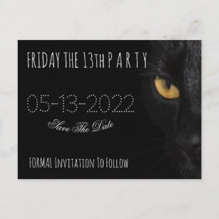 Friday The 13th Party Save The Date Black Cat Anno Announcement Postcard