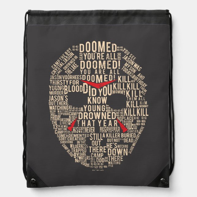 Friday the 13th | Typography Hockey Mask Drawstring Bag (Front)