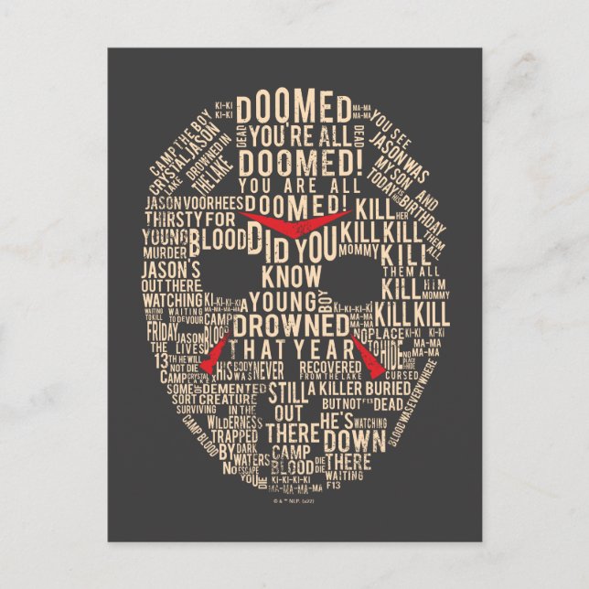 Friday the 13th | Typography Hockey Mask Postcard (Front)