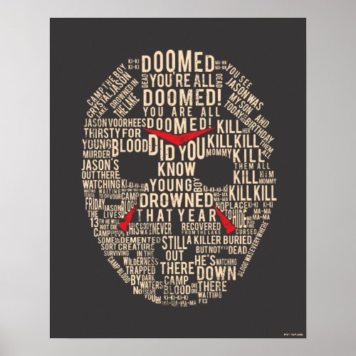 Friday the 13th  Typography Hockey Mask Poster