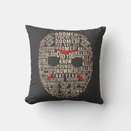 Friday the 13th  Typography Hockey Mask Throw Pillow