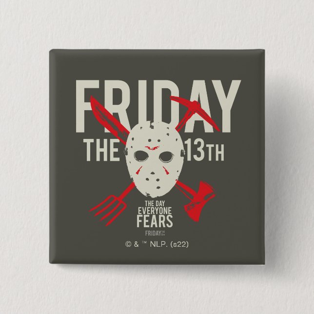 Friday the 13th | Weapons Cross Hockey Mask Button (Front)
