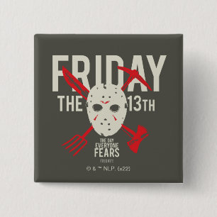 Friday the 13th Weapons Cross Hockey Mask Button