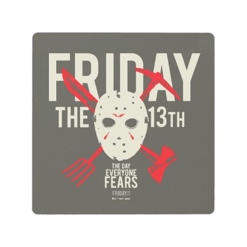 Friday the 13th  Weapons Cross Hockey Mask Metal Print