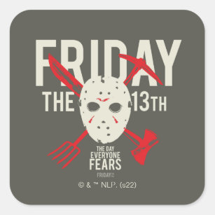 Friday the 13th   Weapons Cross Hockey Mask Square Sticker