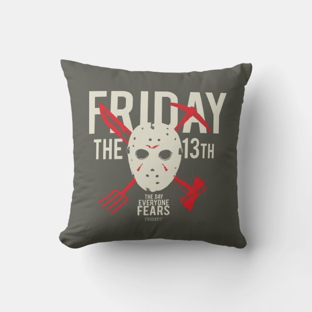 Friday the 13th | Weapons Cross Hockey Mask Throw Pillow (Front)