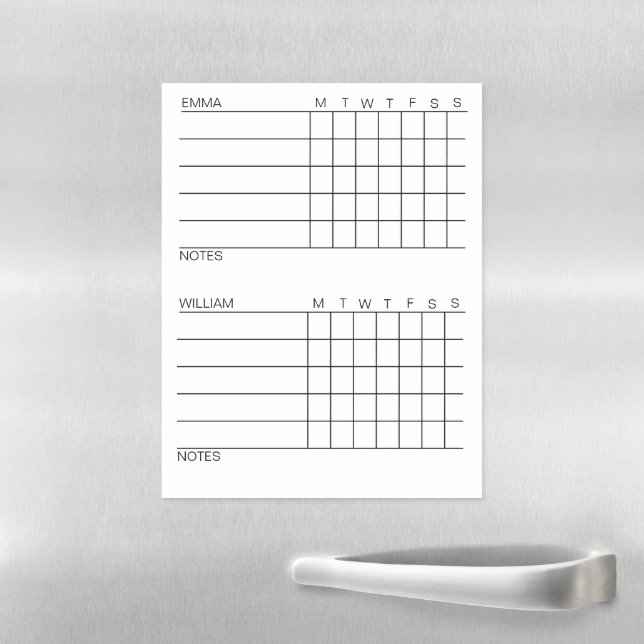 Fridge Chore Chart For 2 Children Homeschool Magnetic Dry Erase Sheet (In Situ)