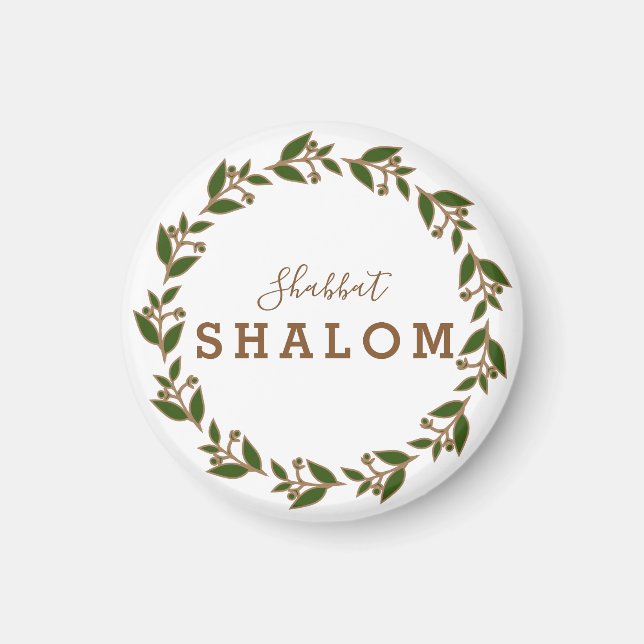 Fridge Magnet Shabbat Shalom Green Brown Wreath (Front)