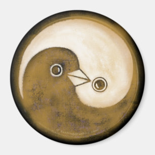Fridge Magnet with gold YinYang peace doves.