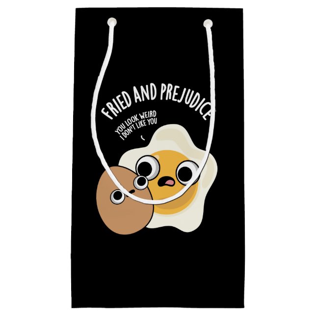 Fried And Prejudice Funny Egg Pun Dark BG Small Gift Bag (Front)