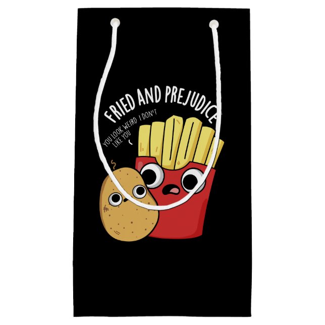 Fried And Prejudice Funy Fries Pun Dark BG Small Gift Bag (Front)