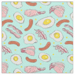 Fried Breakfast Eggs Bacon and Sausages Blue Fabric