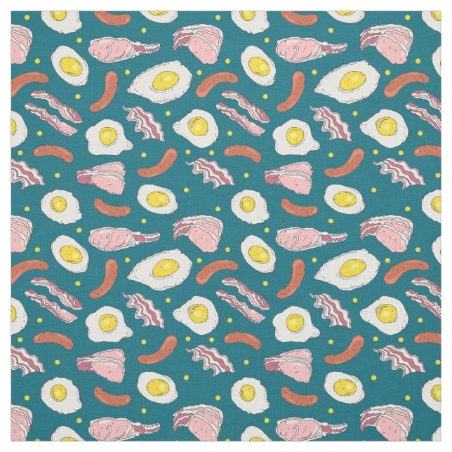 Fried Breakfast Eggs Bacon and Sausages Patterned Fabric (Swatch)