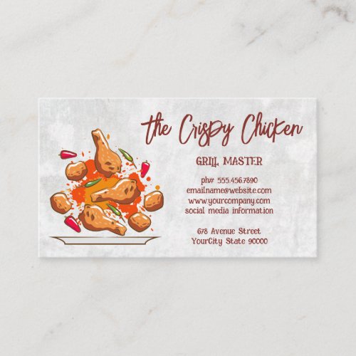 Fried Chicken and Spices Falling on Plate Business Card