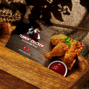 Fried Chicken Business   Modern Wood Barcode Business Card