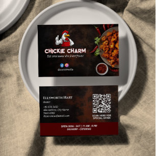 Fried Chicken Business   Red dark Barcode Card