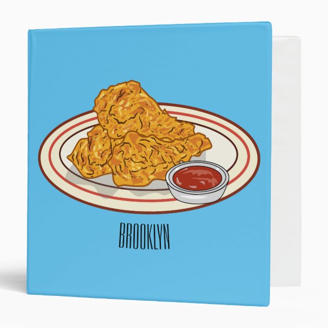 Fried chicken cartoon illustration 3 ring binder (Front/Inside)