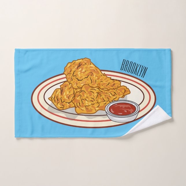 Fried chicken cartoon illustration bath towel set (Hand Towel)