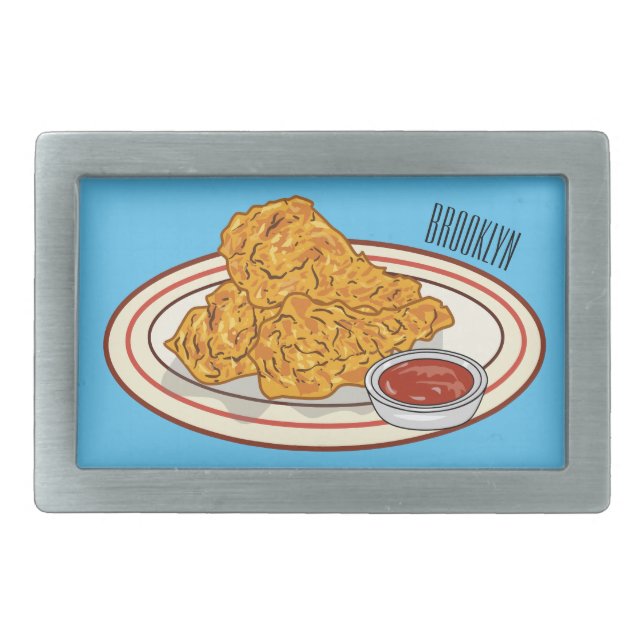 Fried chicken cartoon illustration belt buckle (Front)