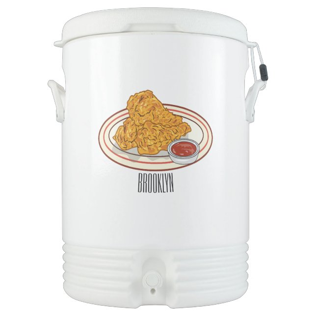 Fried chicken cartoon illustration beverage cooler (Front)