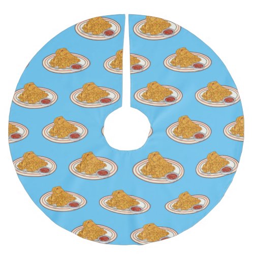 Fried chicken cartoon illustration brushed polyester tree skirt