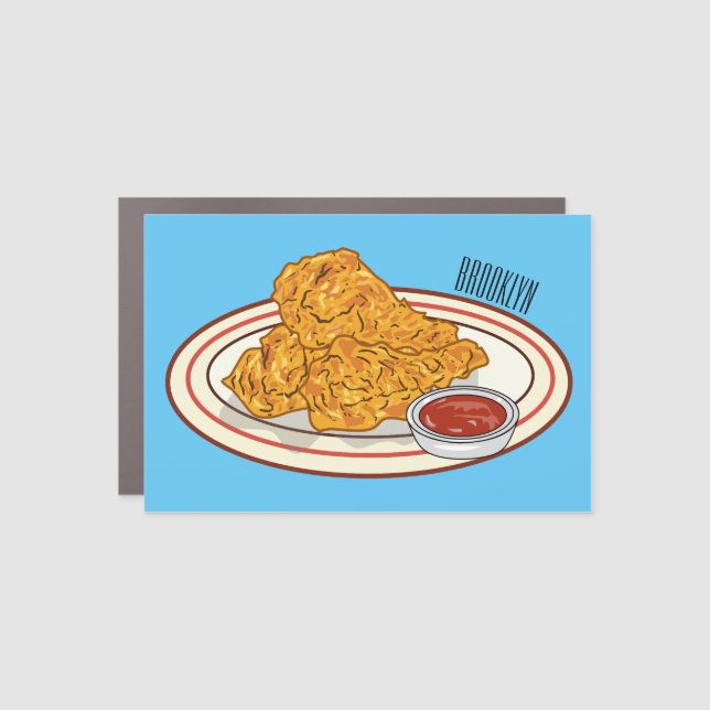 Fried chicken cartoon illustration car magnet (Front)